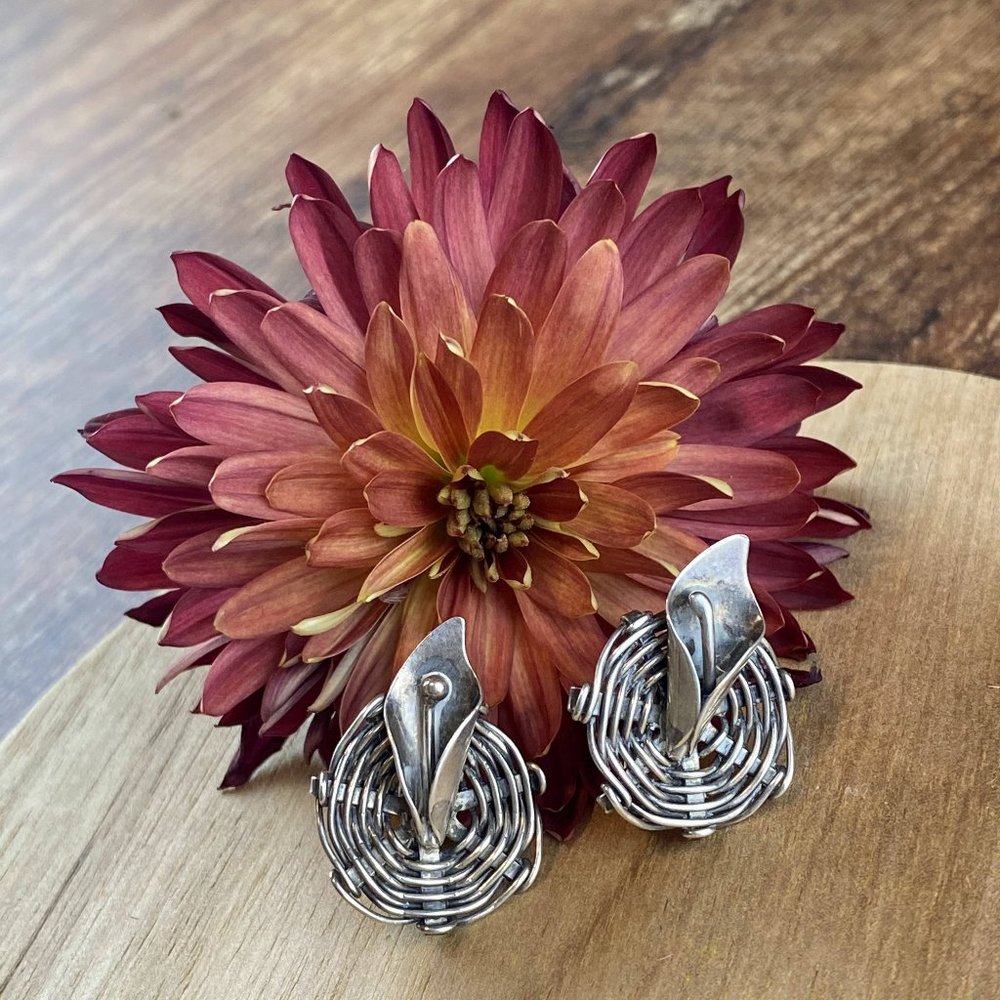 Vintage Sterling Silver Calla Lily Woven Earrings